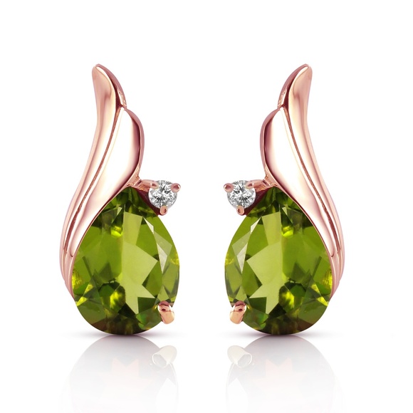 Galaxy Gold Products Jewelry - 14K. SOLID GOLD STUD EARRING  DIAMONDS & PERIDOTS